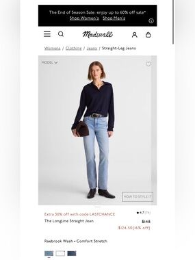 Madewell Women’s Longline Straight Leg Jean
